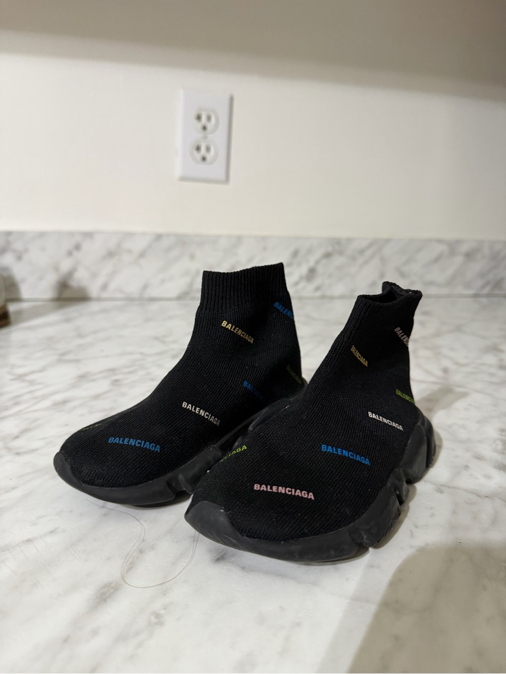 Balenciaga Black Sock Sneakers with Multicolor Logos